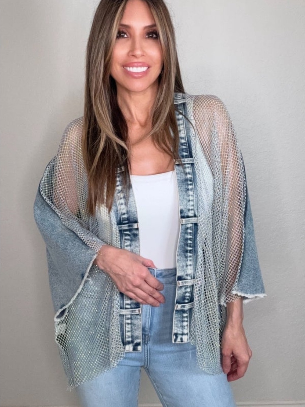 Origami Lightwash Denim and Crystal Mesh Kimono new!